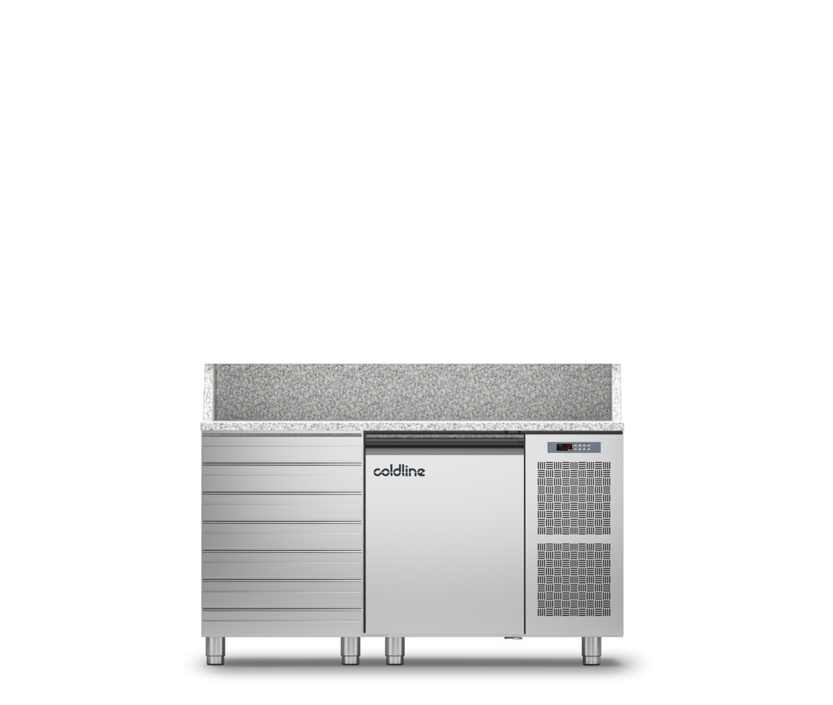 picture_Kühltische Pizzeria EN60x40 1 Tür mit Schubladenblock Steckerfertig, -2°+8°C Granit Arbeitsplatte, h 710 mm
