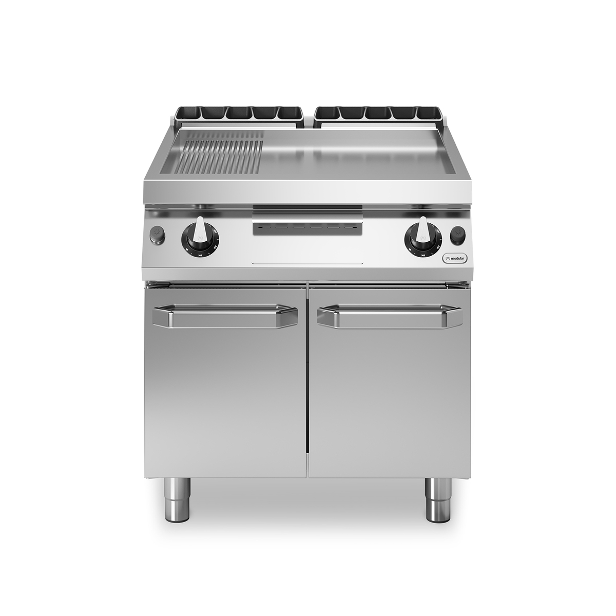 Fry top gas ROC 90/80 Platte Chrom 2/3 glatt 1/3 geriffelt 21 kW Fach mit Türen