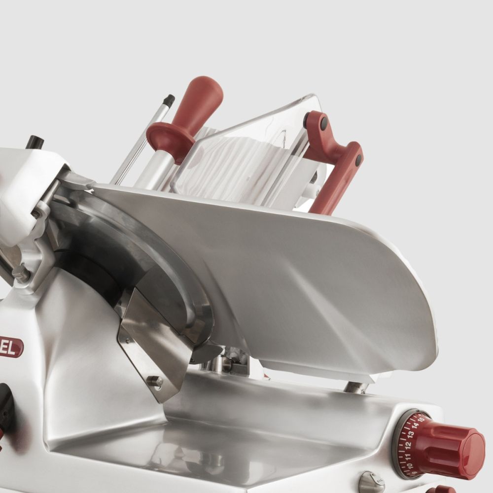 Berkel Domina SLC350 AUTO – abnehmbare Schneidgutplatte und Restehalter aus Aluminium